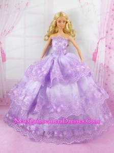 Beautiful Lilac Gown With Lace Dress For Noble Barbie