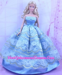 Blue Handmade Gown With Appliques and Sequins Made to Fit the Barbie Doll