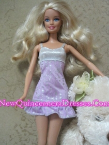 Cute Handmade Lilac Party Dress With Sequin Dress For Barbie Doll
