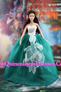 Elegant Green Gown With Appliques Dress For Barbie Doll