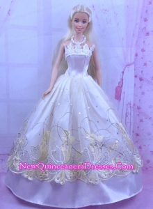 Elegant White Princess Dress For Barbie Doll With Appliques