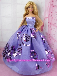 Fashion Purple Princess Dress With Sequins Gown For Barbie Doll