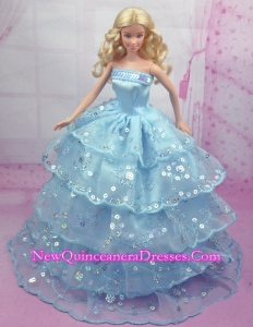 Gorgeous Blue Gown With Sequins and Embroidery Made to Fit the Barbie Doll