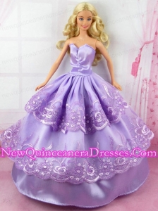 Gorgeous Lilac Dress With Embroidery Made To Fit Barbie Doll