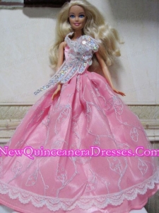Pretty Rose Pink Princess Dress With Embroidery Made to Fit the Barbie Doll