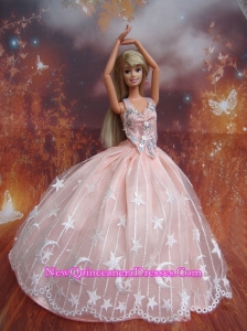 Ball Gown Lace and Appliques Baby Pink Handmade Dresses Fashion Party Clothes Gown Skirt For Barbie Doll