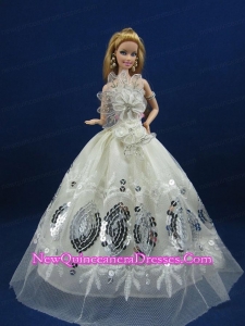 Beautiful White Dress With Sequins Made To Fit The Barbie Doll