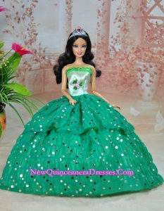 Elegant Ball Gown Green Strapless Hand Made Flowers Party Clothes Fashion Dress for Noble Barbie