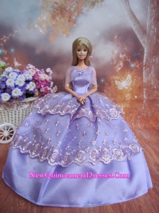Handmade Dresses Lilac Lace Fashion Party Clothes Gown Skirt For Barbie Doll