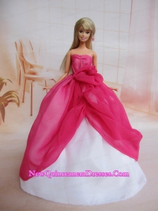 Pretty Ball Gown Dress For Noble Barbie With Hot Pink and Hand Made Flowers
