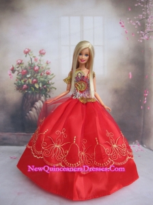 Pretty Gown With Red Applqiues StrapsMade to Fit the Barbie Doll