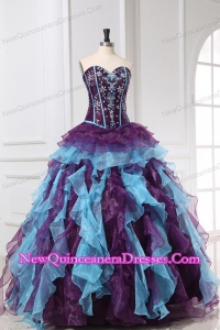 Beading and Appliques Multi-color Quinceanera Dress with Ruffles