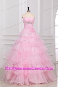 Baby Pink Sweetheart Quinceanera Dress with Beading and Ruffles Layered