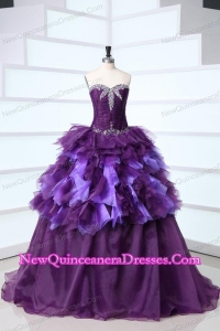 Dark Purple Sweetheart Beading and Ruffles Sweet Train Quinceanera Dress