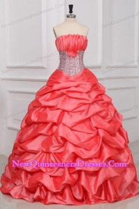 Strapless Sequins and Pick-ups Long Quinceanera Dress in Watermelon
