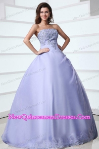 2014 Spring Strapless Appliques Decorate Quinceanera Dress in Lavender