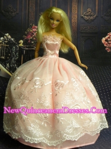 Baby Pink and Lace Handmade Dresses Fashion Party Clothes Gown Skirt For Barbie Doll
