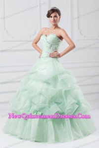 Beading and Hand Made Flowers Sweetheart Organza Quinceanera Dress