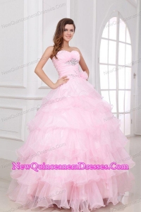 Beading and Ruffles Layered Sweetheart Quinceanera Dress in Baby Pink