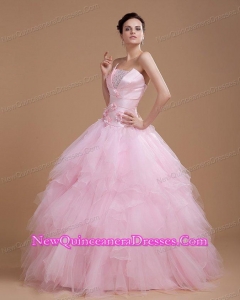 Beading and Ruffles Strapless Organza Quinceanera Dress in Baby Pink