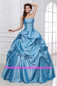 Hand Made Flowers Sweetheart Light Blue Taffeta Quinceanera Dress