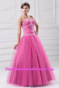 Hot Pink Sweetheart Beaded Decorate Tulle Quinceanera Dress
