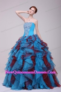 Multi-color Strapless Beaded Decorate Quinceanera Dress with Ruffles