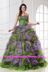 Organza Sweetheart Beading and Ruffles Quinceanera Dress in Multi-color