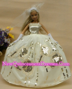 Roamntic Champagne Straps Ball Gown Appliques Wedding Dress For Barbie Doll