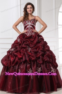 Spaghetti Straps Burgundy Long Quinceanera Dress with Appliques