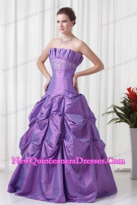 Strapless Appliques and Pick-ups Taffeta Lilac Quinceanera Dress