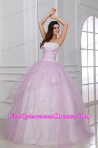 Strapless White and Baby Pink Quinceanera Dress with Appliques