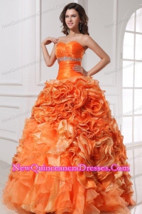 Sweetheart Beading and Rolling Flowers A-line Orange Quinceanera Dress