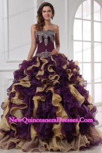 Sweetheart Beading and Ruffles Organza Multi-color Quinceanera Dress