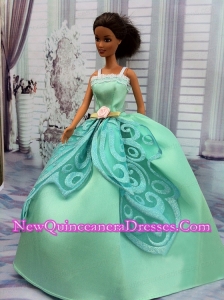 The Most Amazing Apple Green Appliques Dress With Hand Made Flower Made to Fit The Barbie Doll