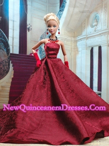 Beautiful Burgundy Satin Party Dress for Noble Barbie Doll