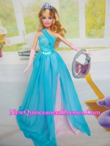 Beautiful Chiffon Blue Chiffon Party Dress for Noble Barbie Doll