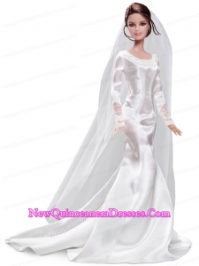 Elegant Handmade White Barbie Satin Wedding Dress For Barbie Doll