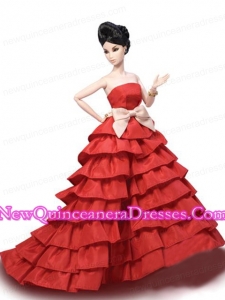 Elegant Party Dress with Red Taffeta Made to Fit the Barbie Doll