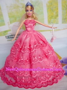 Gorgeous Hot Pink Party Clothes Organza for Noble Barbie Doll