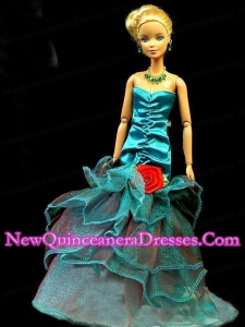 Gorgeous Teal Party Clothes Fashion Dress Sequins for Noble Barbie Doll