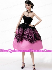 New Beautiful Rose Pink Handmade Party Clothes Fashion Dress for Noble Barbie