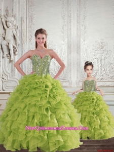 New Style Beading and Ruffles Princesita Dress in Yellow Green for 2015