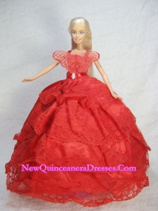 Pretty Red Gown With Lace Dress For Barbie Doll