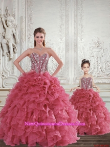 Romantic Beading and Ruffles Rust Red Sweet 15 Dress for 2015