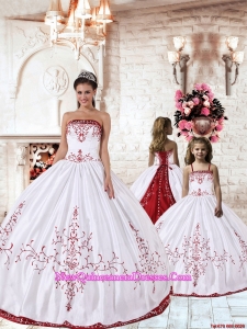White Strapless Princesita Dress with Red Embroidery for 2015