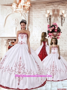 White Strapless Princesita Dress with Red Embroidery for 2015