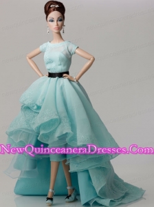 Elegant White Gown with Blue Organza Made to Fit the Barbie Doll