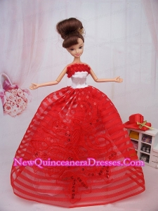 Hand Made Flowers Red Ball Gown Party Clothes Barbie Doll Dress