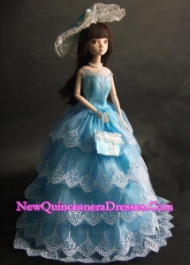 Luxurious Baby Blue Party Dress with Organza Made to Fit the Barbie Doll